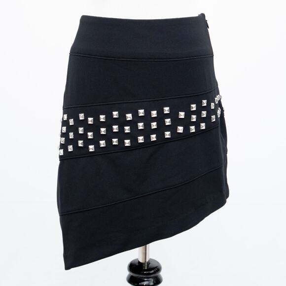 Affliction Black Studded Asymmetrical Mini Skirt Size 8 - Picture 1 of 8